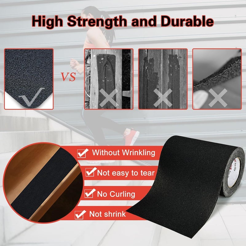 SX Anti Slip Tape 8 Inch x 40 Ft - Grip Tape for Stairs Waterproof, Non Skid Tape for Steps Outdoor Stair Treads Non-Slip Weather Resistant, Black - Image 3